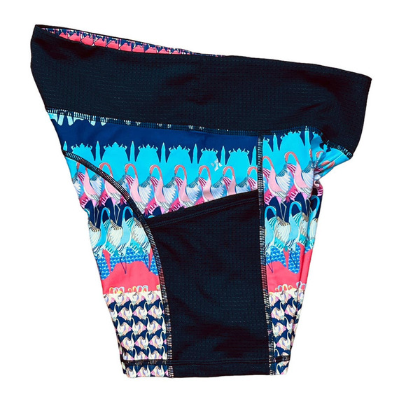 Nux NEW Workout Bike Shorts Blue Pink Black Bird Print With Pockets Medium - Picture 7 of 9